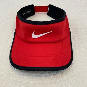 Nike Red Visor With Black Logo and Black Trim. Adjustable in Excellent Condition